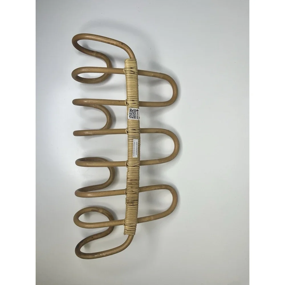 Rattan Coat Rack Wall Mounted 4 Hooks Curved Multi Use‎ Natural Lightweight Boho